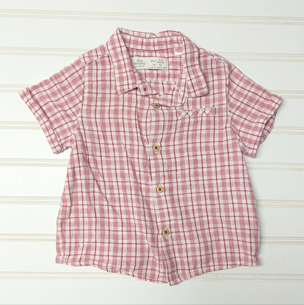 Zara Kids Red Plaid Button Down Shirt - Picture 1 of 5